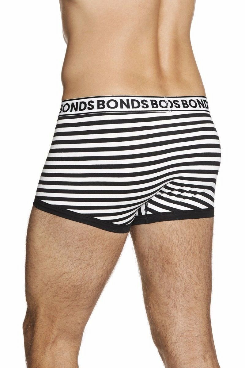 5 x Bonds Mens Striped Fit Trunk Trunks Underwear Black White