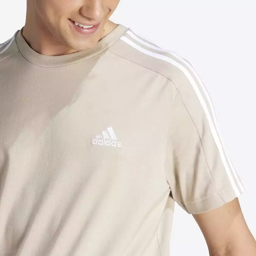 ADIDAS MEN'S ESSENTIALS SINGLE JERSEY 3-STRIPES BEIGE TEE