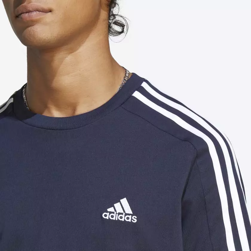 ADIDAS MEN'S ESSENTIALS SINGLE JERSEY 3-STRIPES NAVY TEE