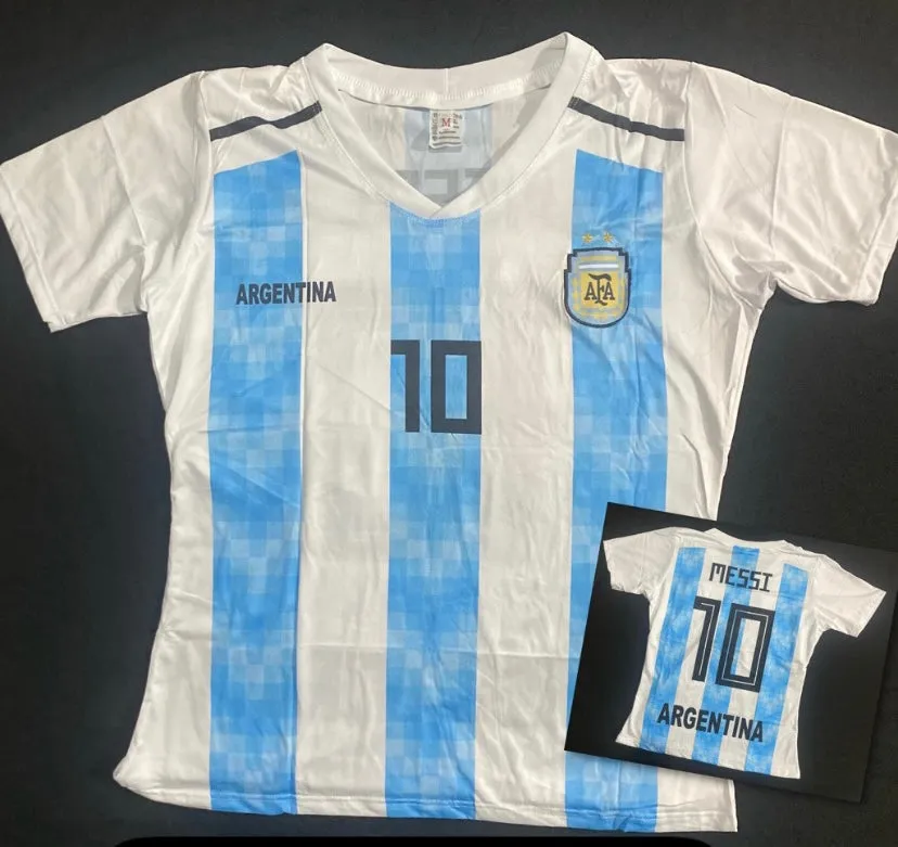 Argentina #10 Messi V-Neck Replica Women Jersey