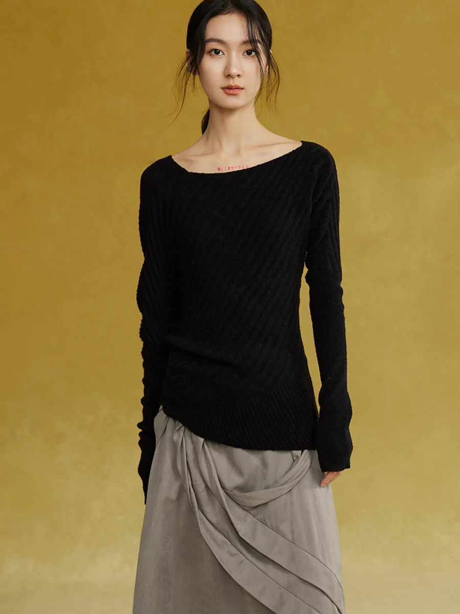 Asymmetric Armhole Boatneck Sweater