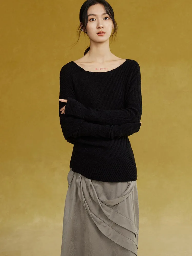 Asymmetric Armhole Boatneck Sweater