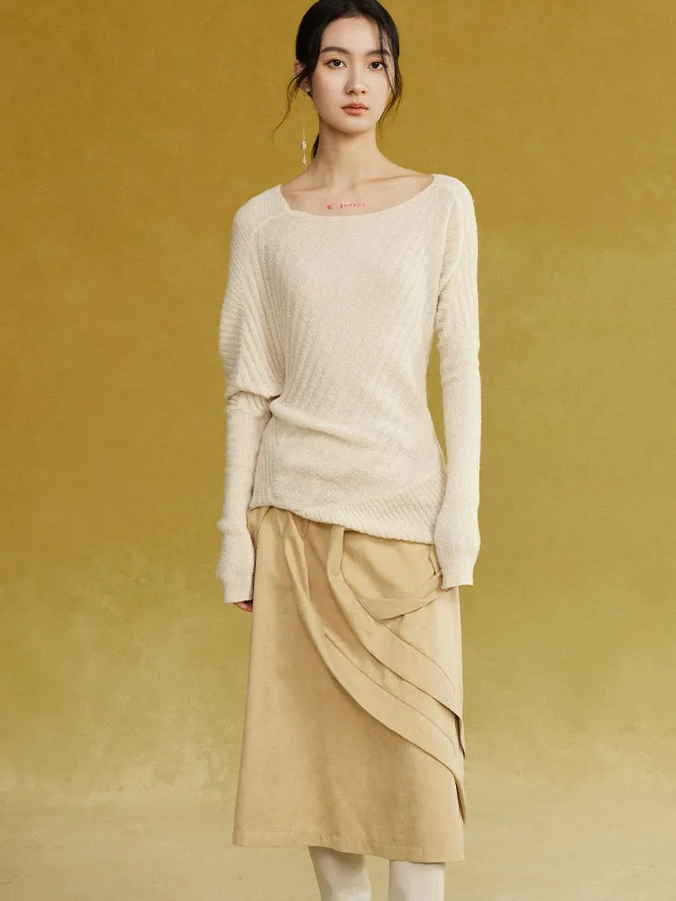 Asymmetric Armhole Boatneck Sweater