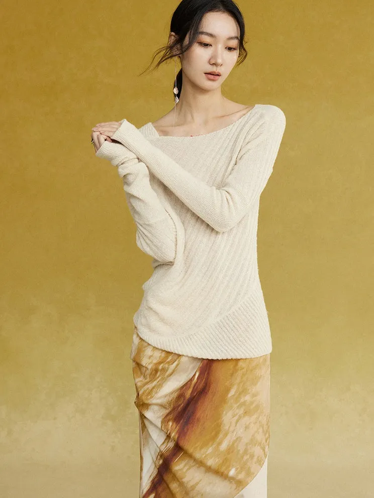 Asymmetric Armhole Boatneck Sweater