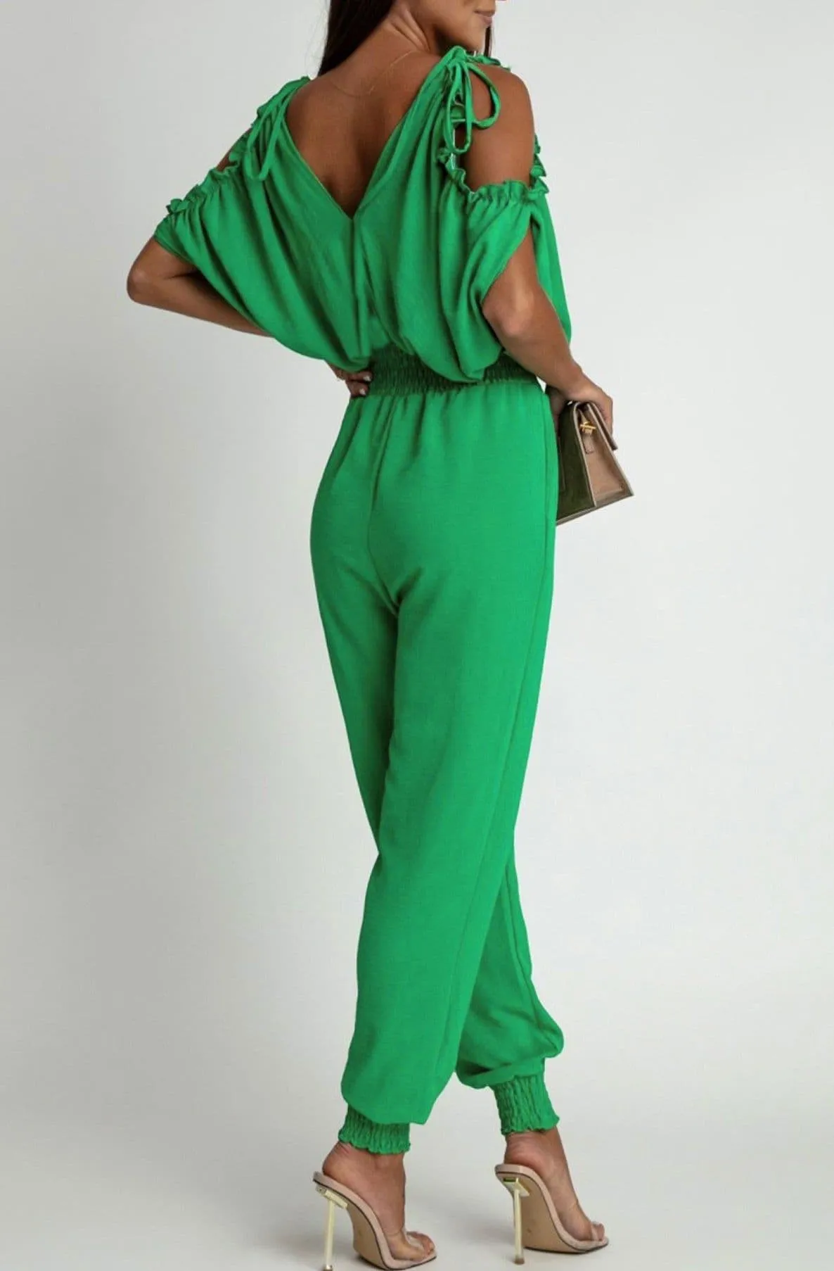 Azeila Cold Shoulder Jumpsuit - Green