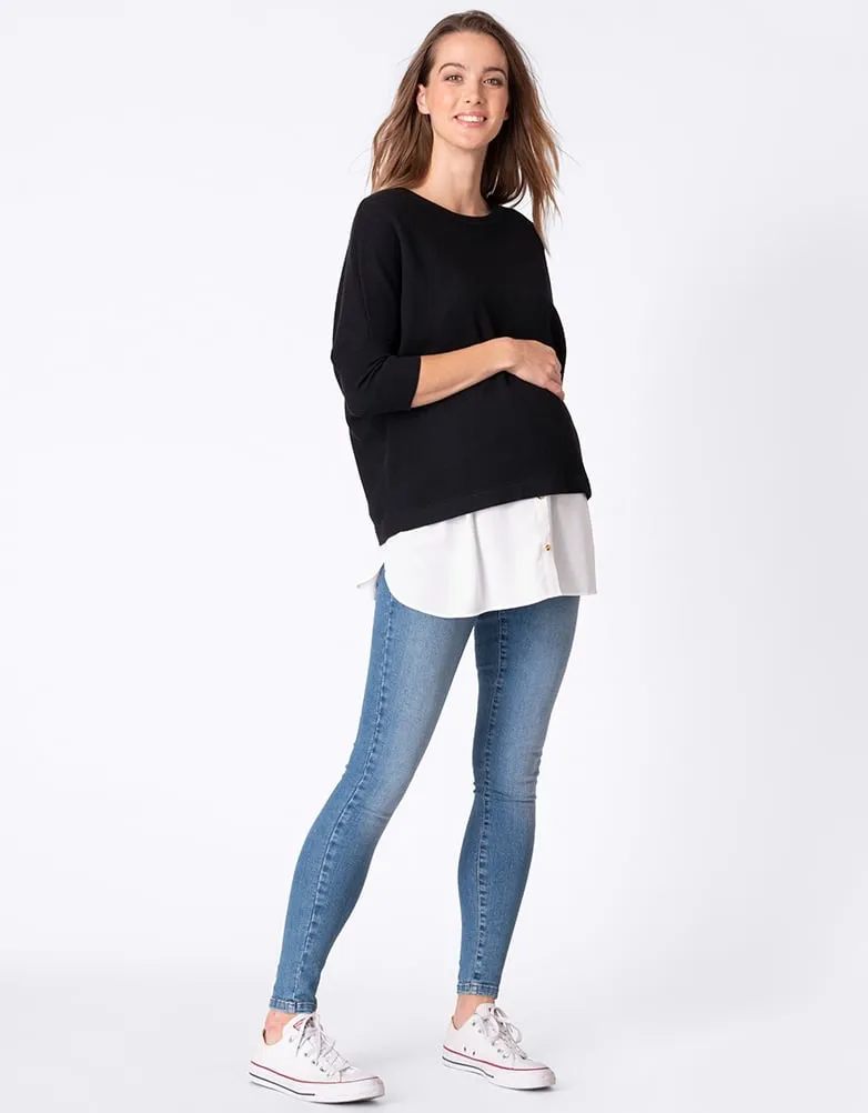 Black Cotton Blend Maternity & Nursing Sweater