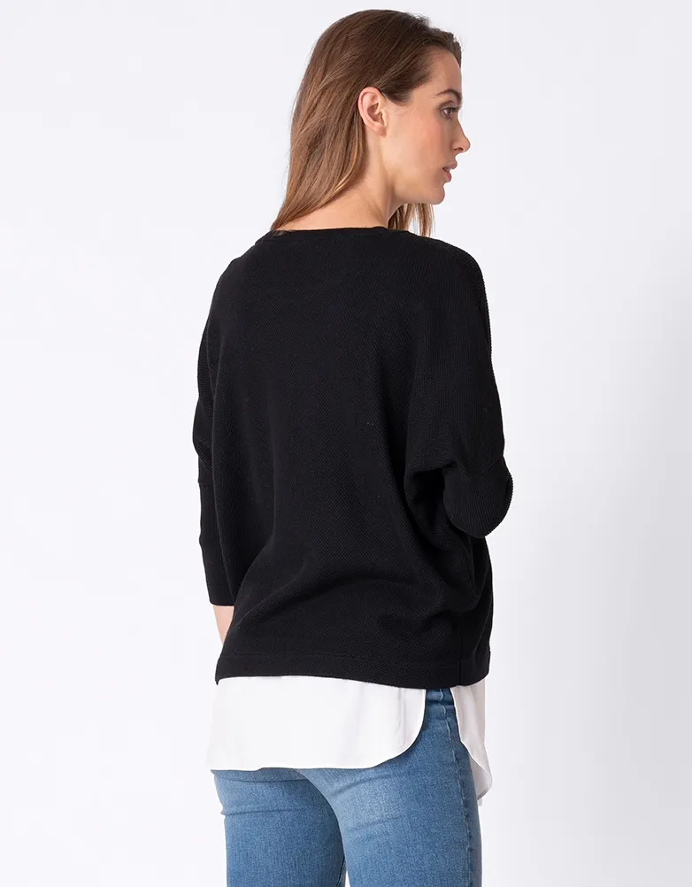 Black Cotton Blend Maternity & Nursing Sweater