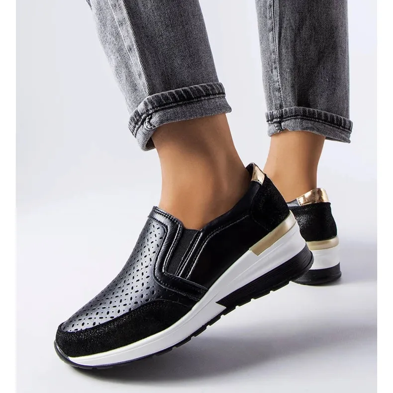 Black openwork wedge sneakers from Vernon