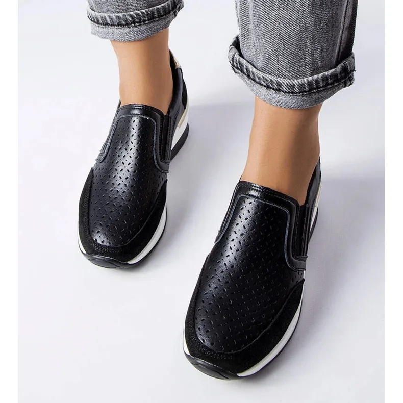 Black openwork wedge sneakers from Vernon