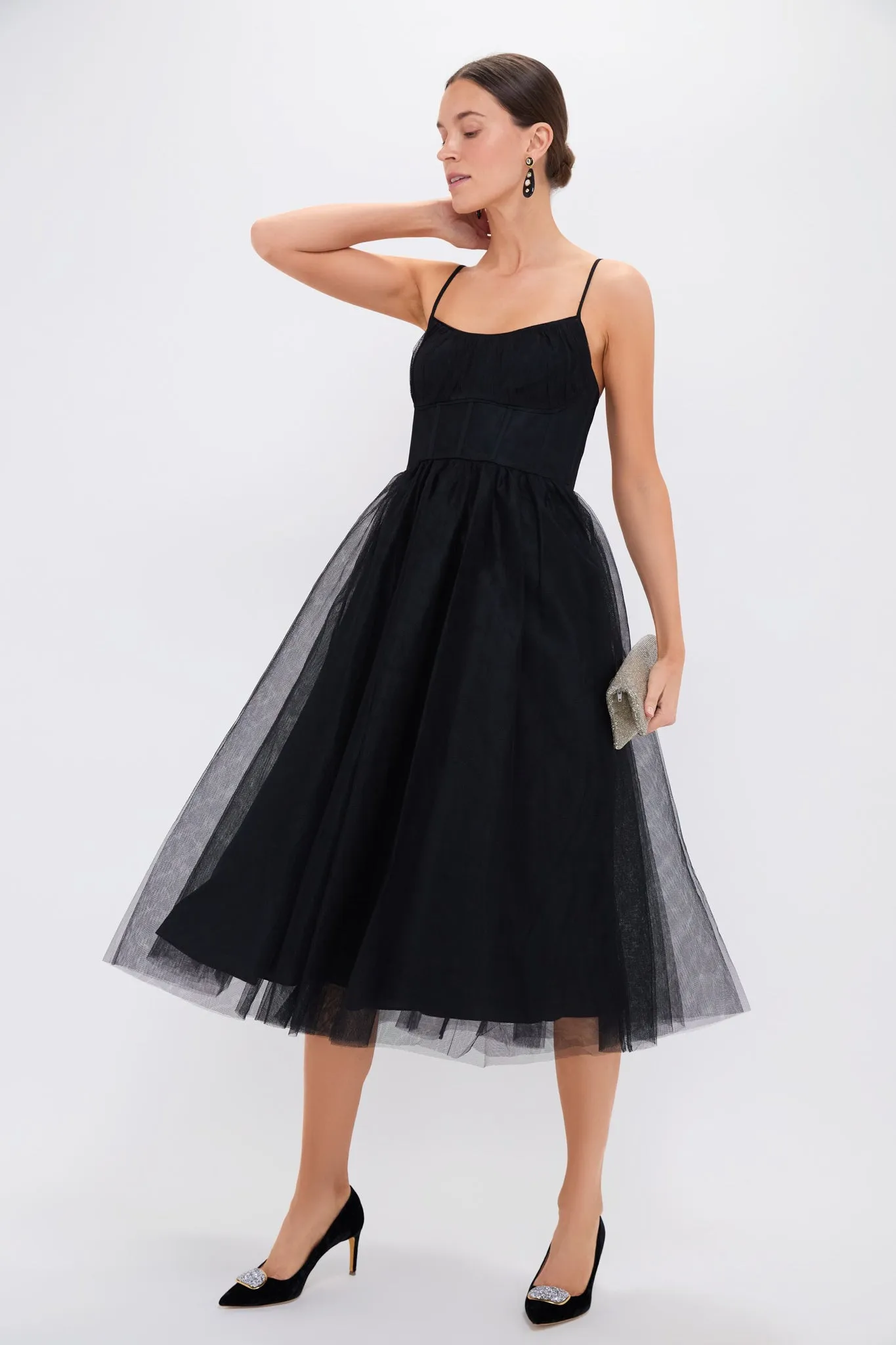 Black Tulle Corset Midi Dress