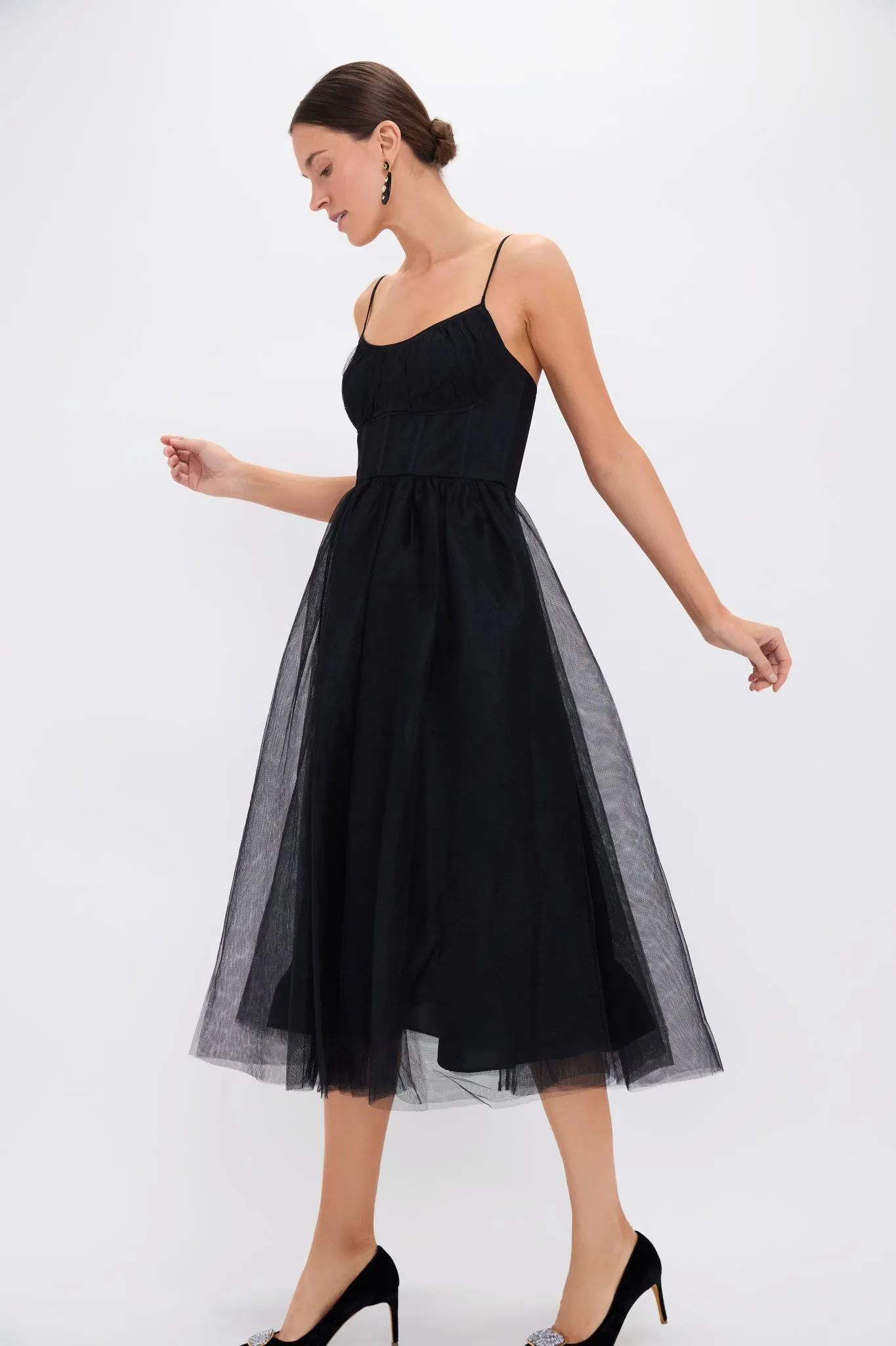 Black Tulle Corset Midi Dress