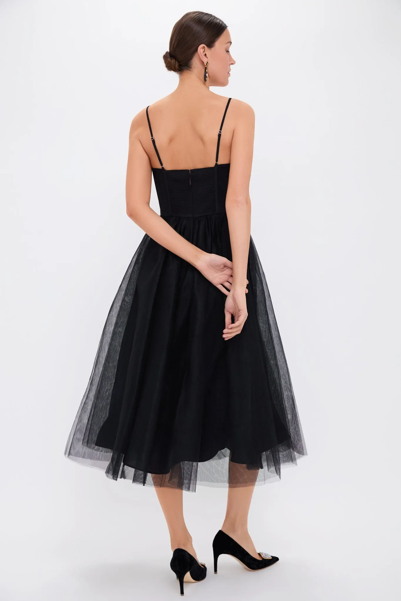 Black Tulle Corset Midi Dress