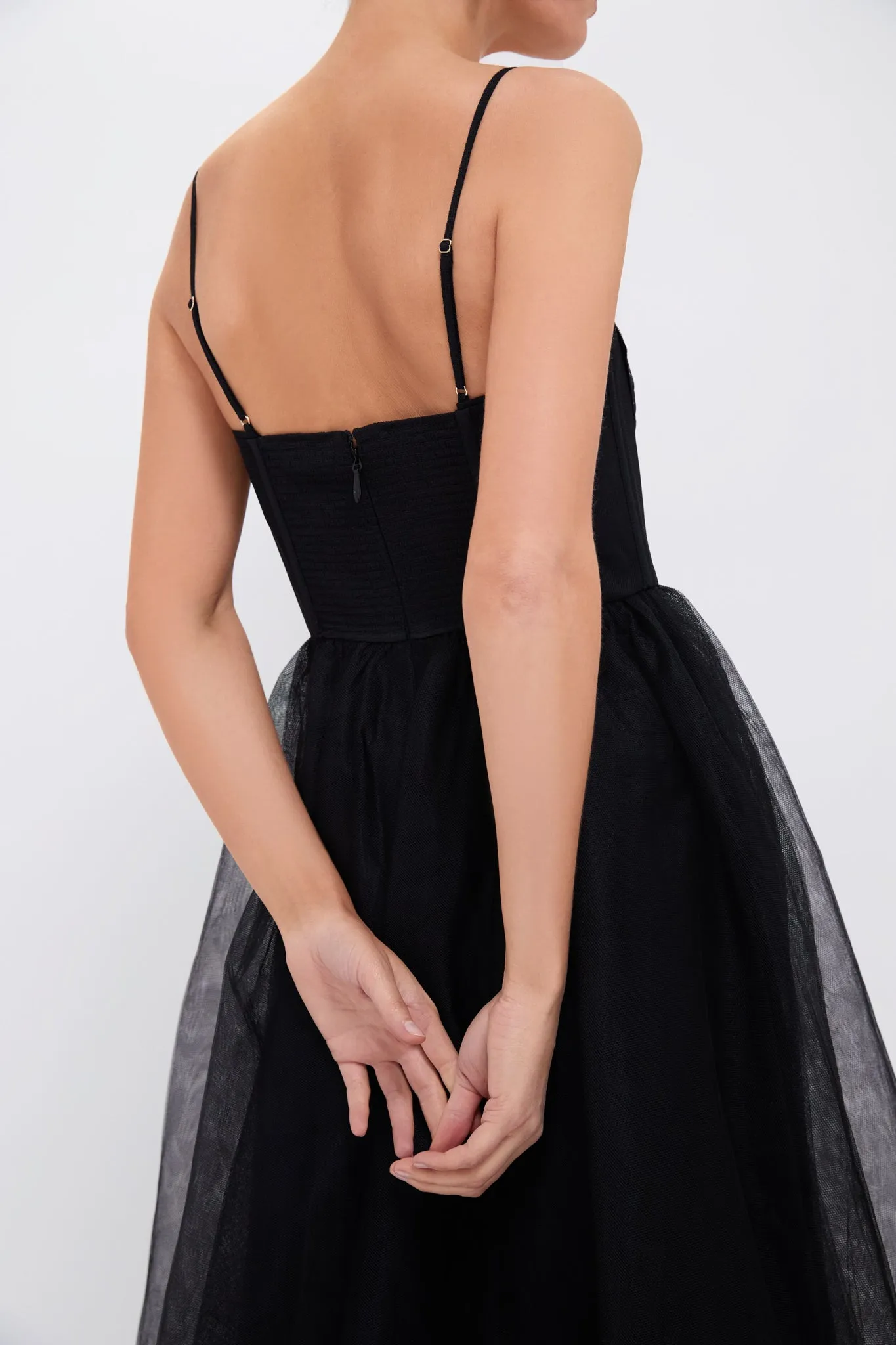 Black Tulle Corset Midi Dress