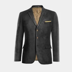  Blazer negro Ónix de terciopelo paisley de entretiempo de 3 botones