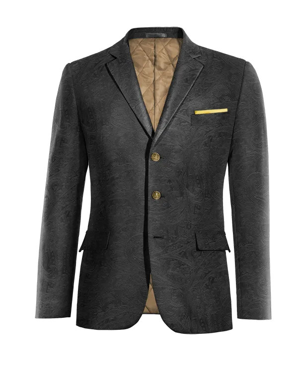  Blazer negro Ónix de terciopelo paisley de entretiempo de 3 botones