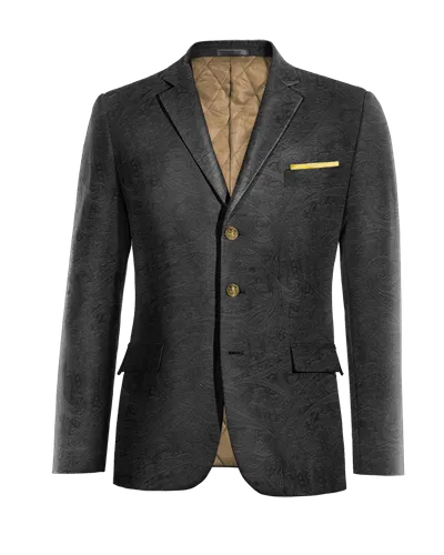  Blazer negro Ónix de terciopelo paisley de entretiempo de 3 botones