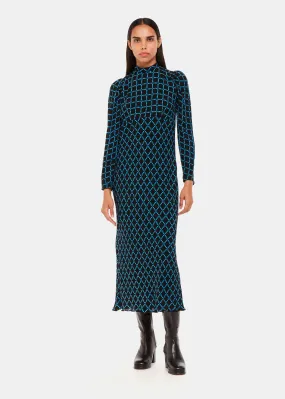 Blue Abacus Check High Neck Dress