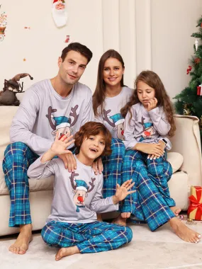 Blue Family Sweater Round Neck Long Sleeves Christmas Pattern Pajamas