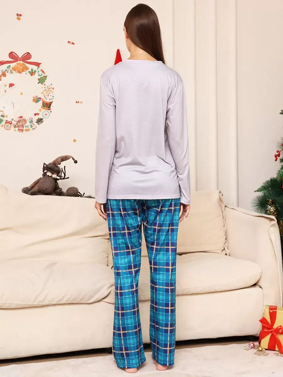 Blue Family Sweater Round Neck Long Sleeves Christmas Pattern Pajamas