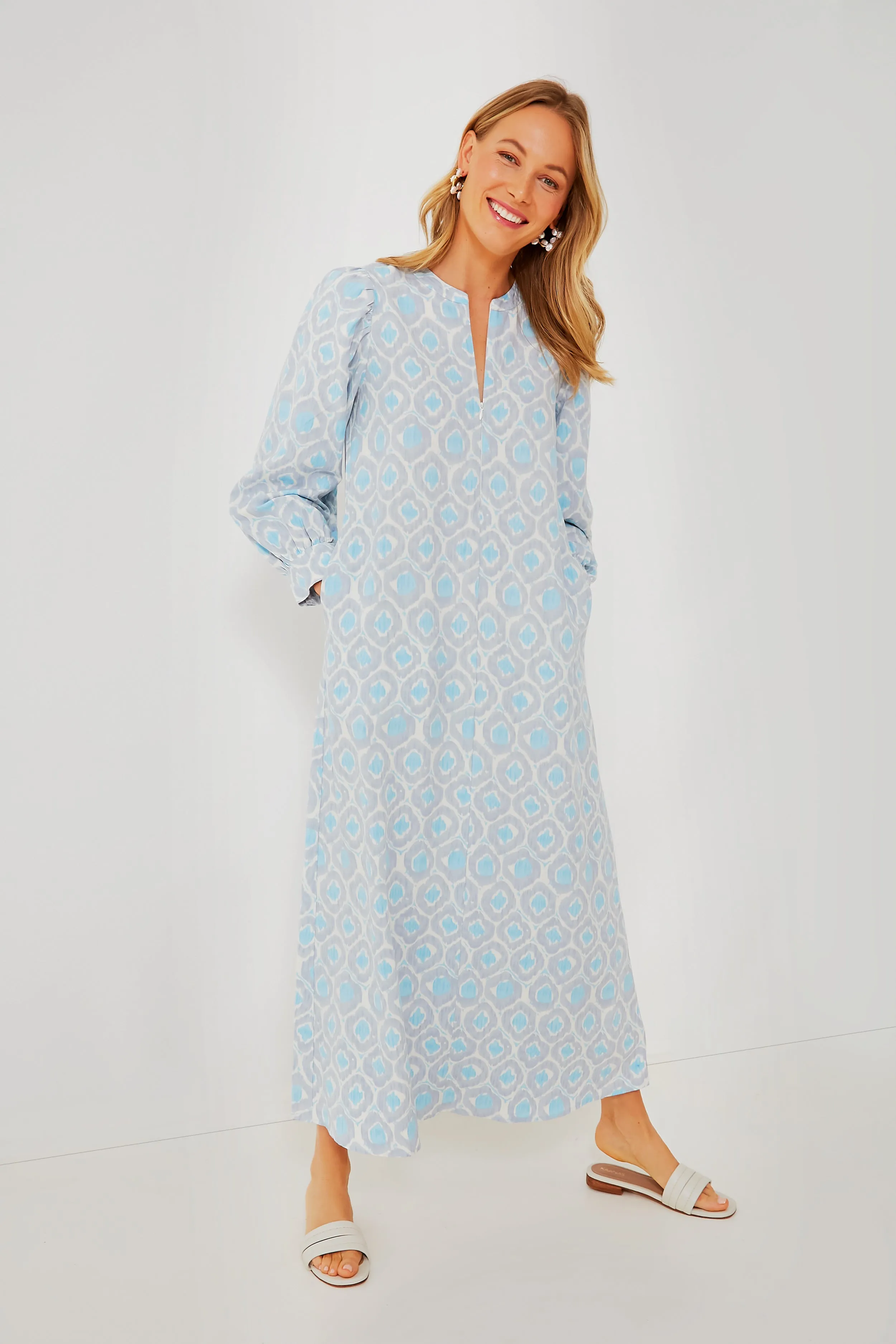 Blue Ikat Zipper Zadie Maxi Dress