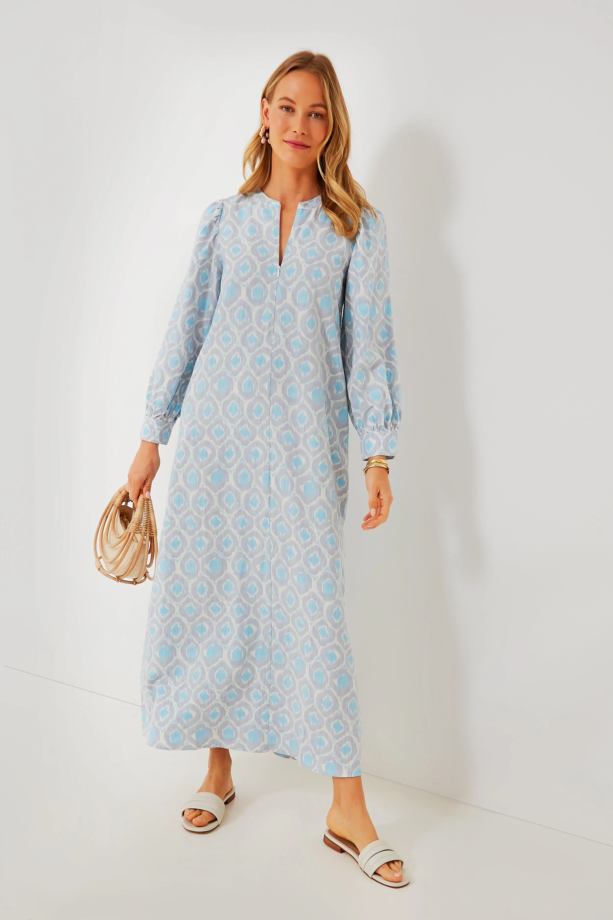 Blue Ikat Zipper Zadie Maxi Dress