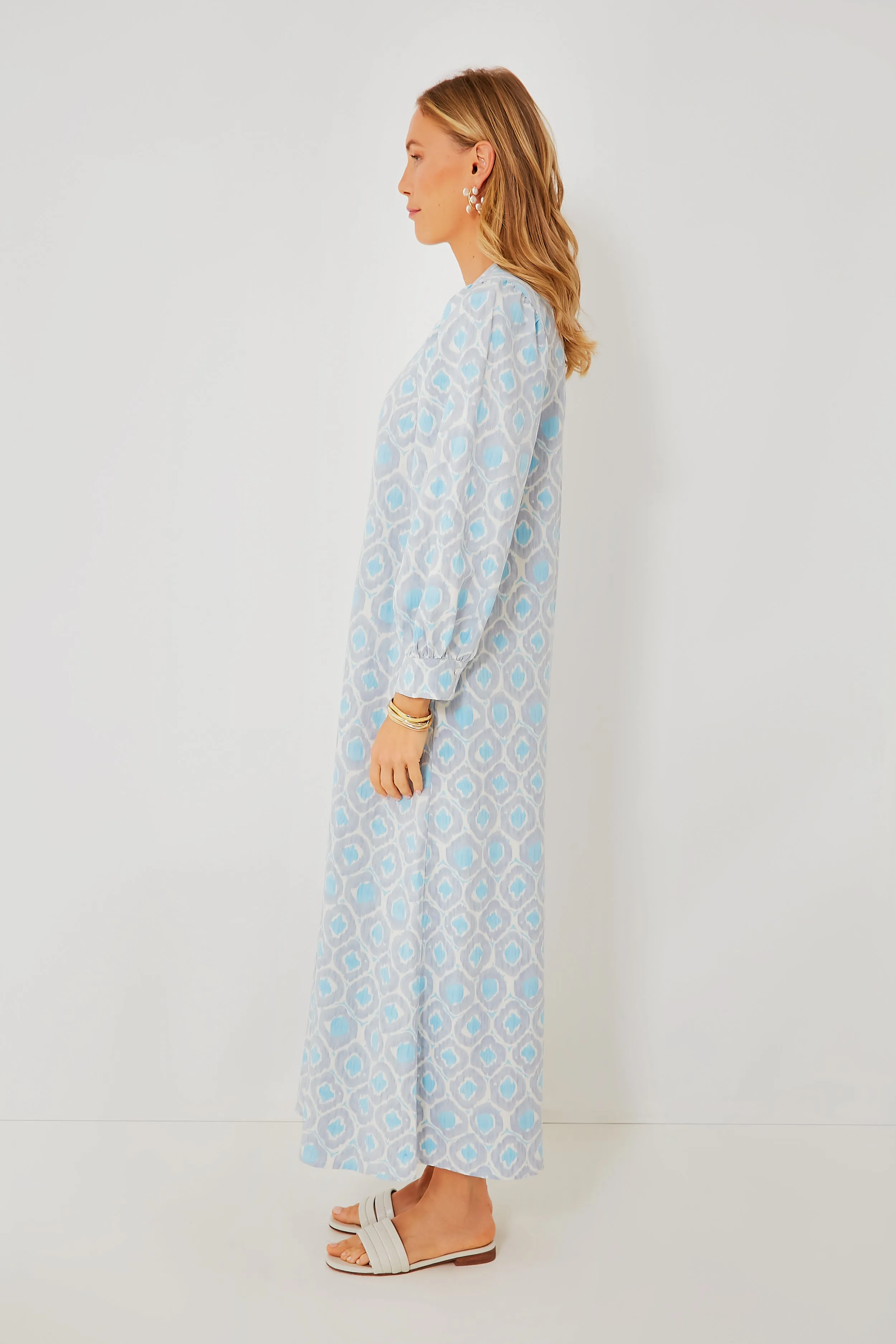 Blue Ikat Zipper Zadie Maxi Dress