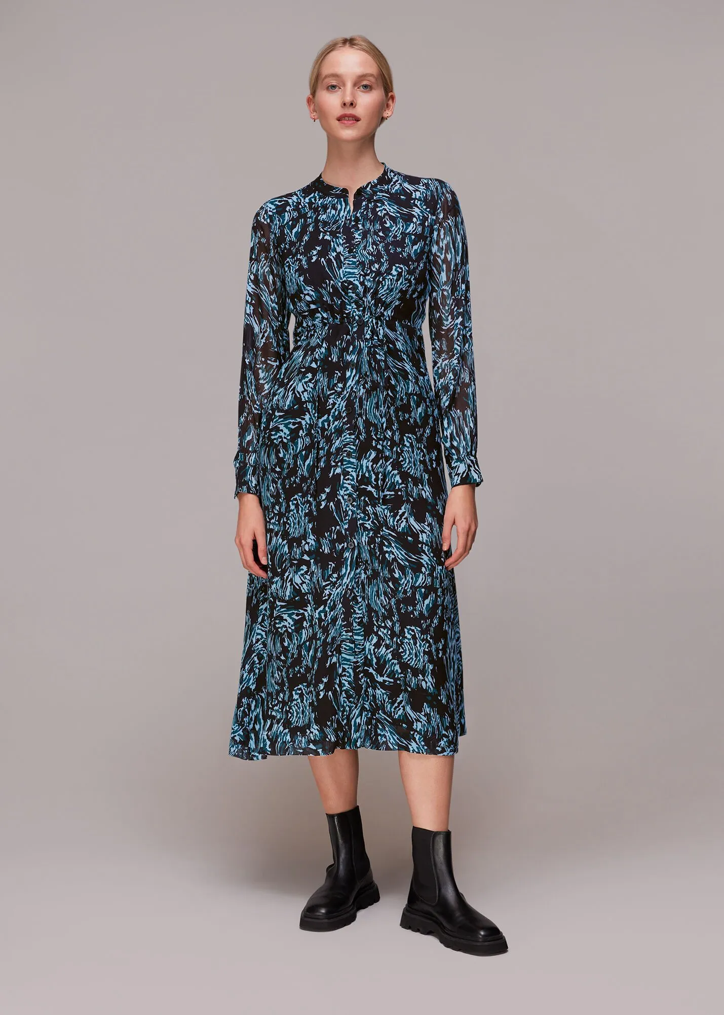 Blue Wood Tiger Print Midi Dress