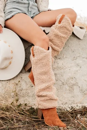 Boujee Cowgirl Slouchy Sherpa Boots (Tan)