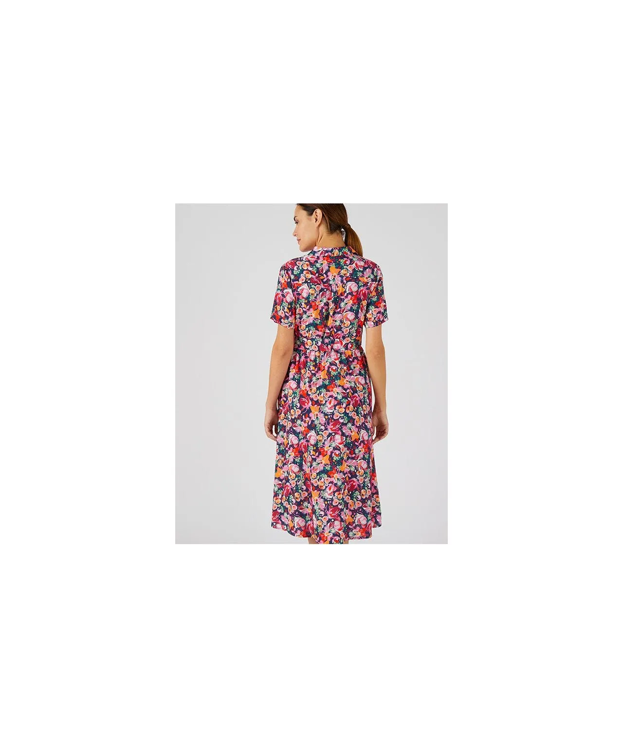 Button-through Tie Belt Print Dress