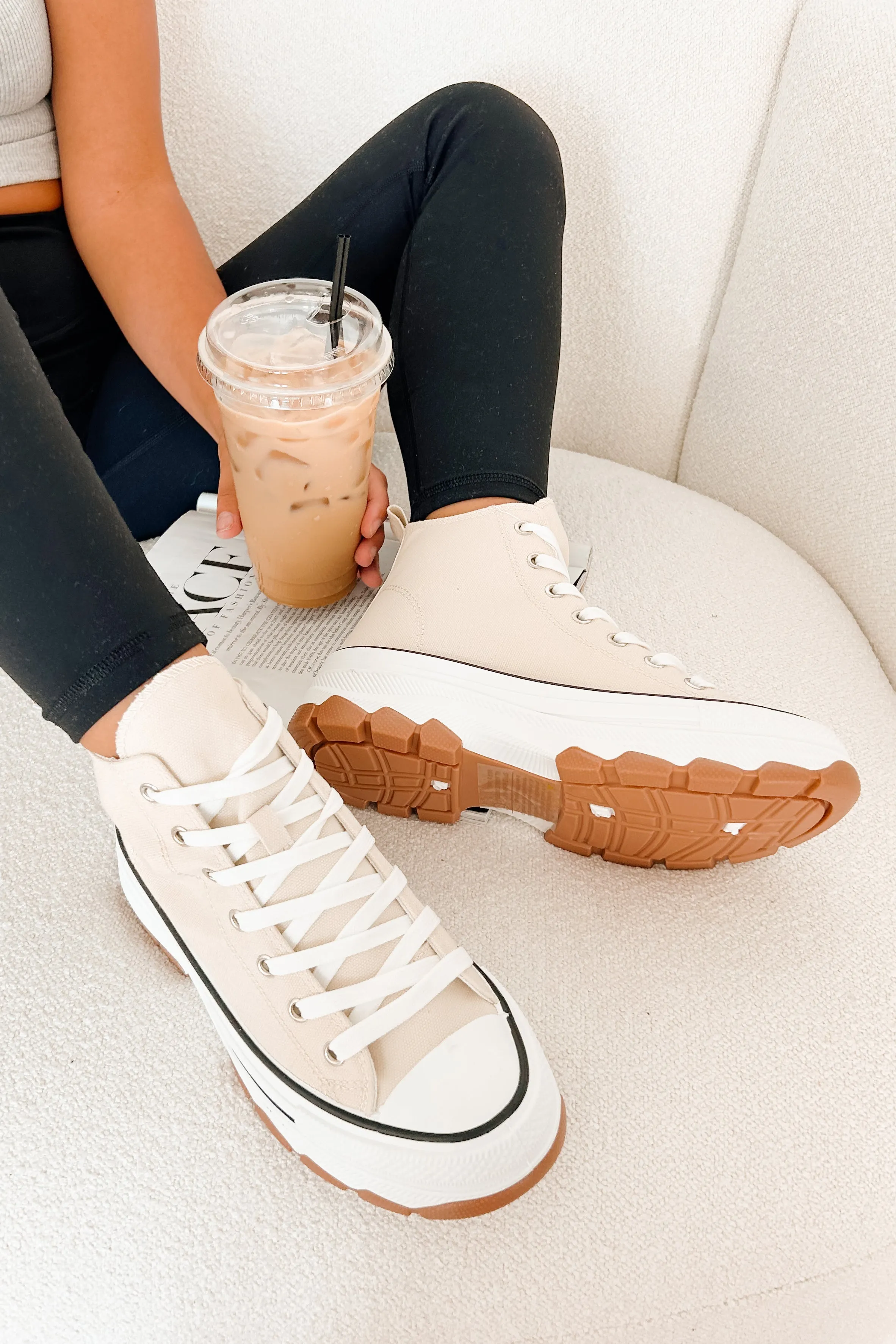 Candid & Carefree High Top Platform Sneakers (Beige)