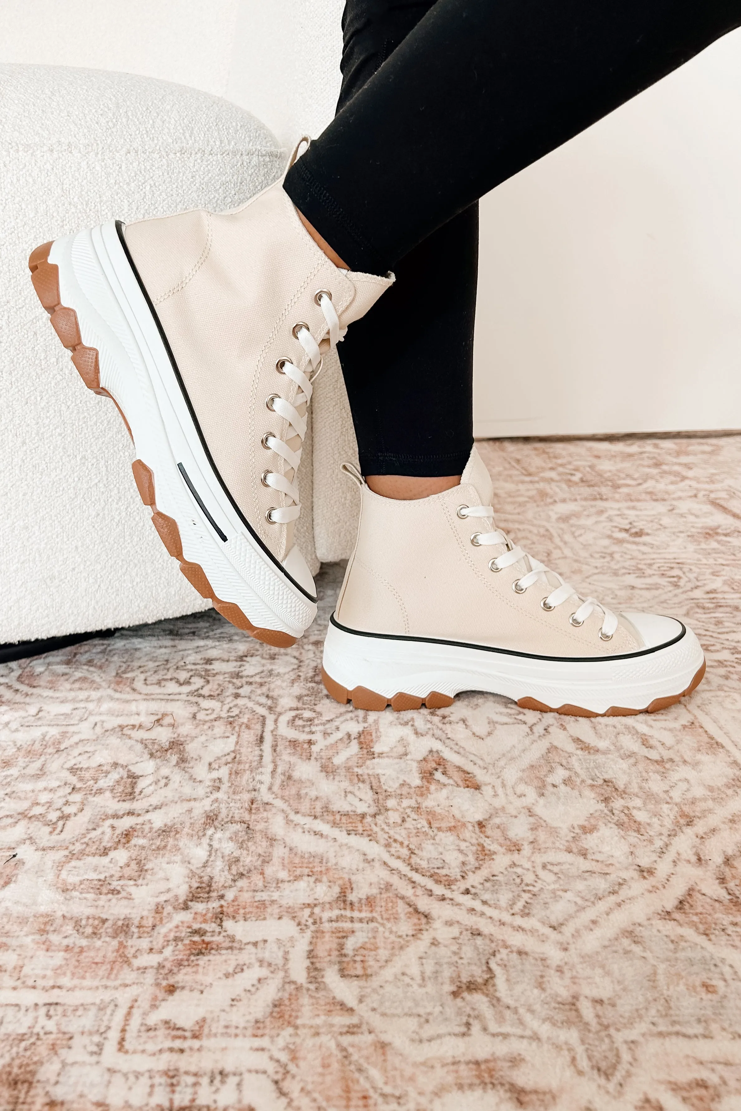 Candid & Carefree High Top Platform Sneakers (Beige)