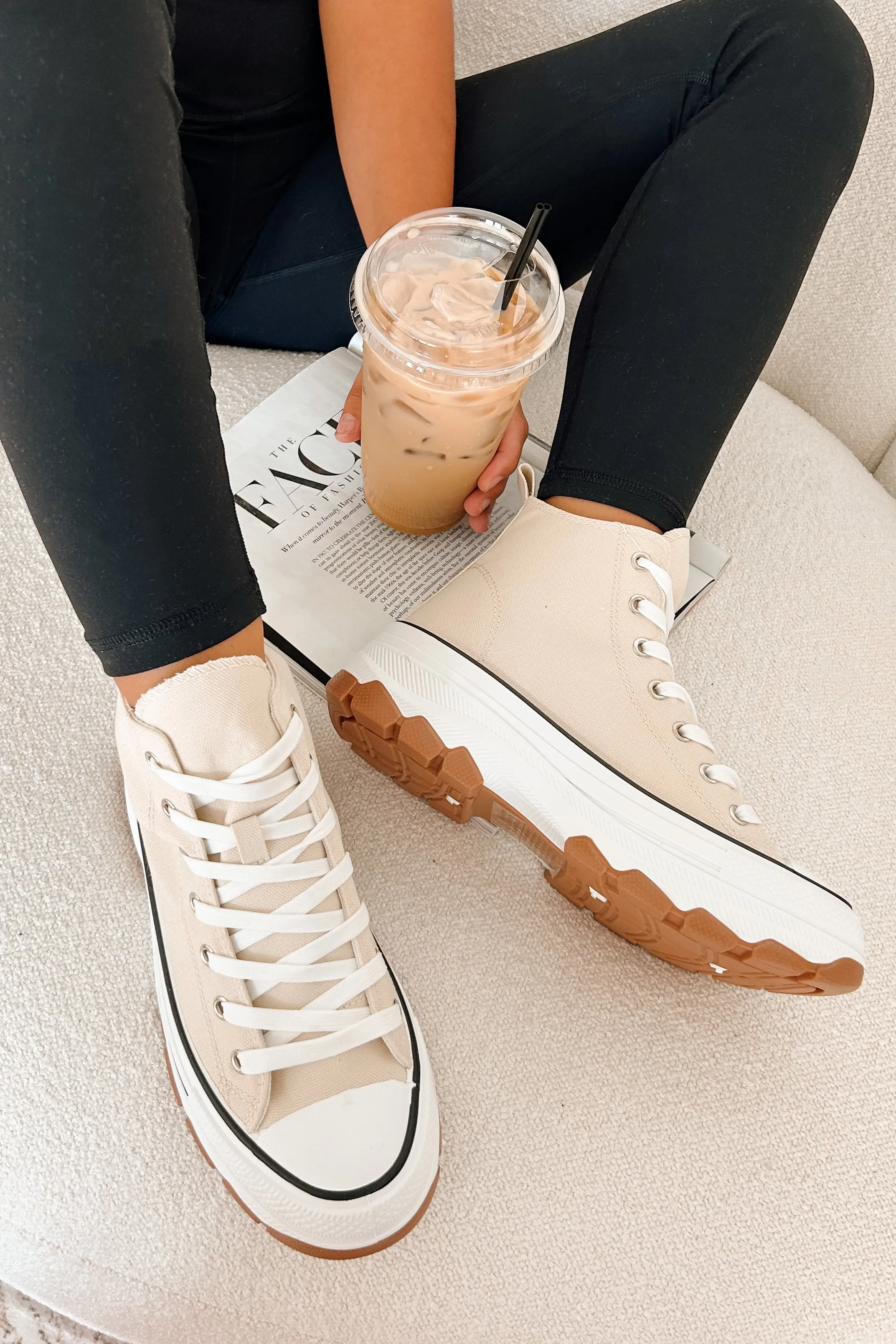 Candid & Carefree High Top Platform Sneakers (Beige)