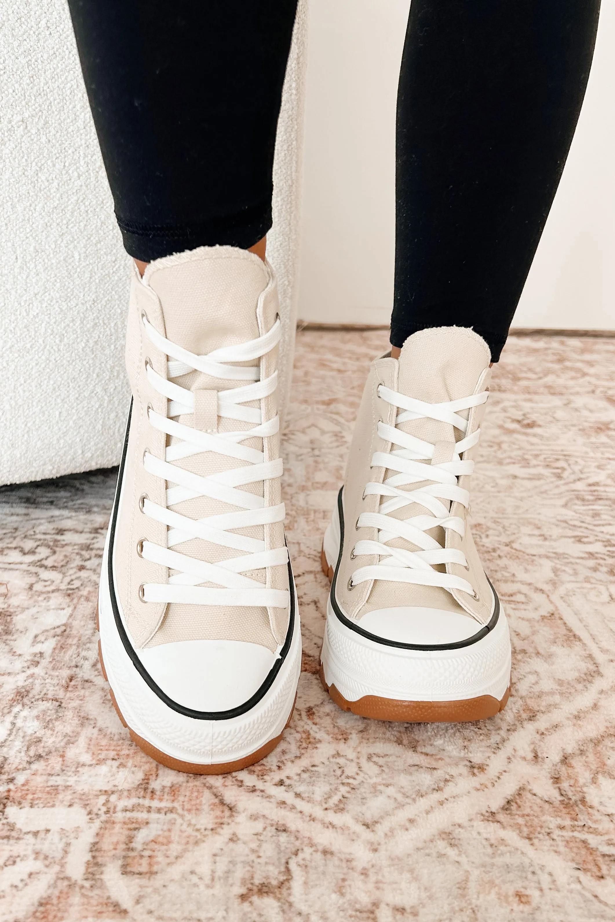 Candid & Carefree High Top Platform Sneakers (Beige)