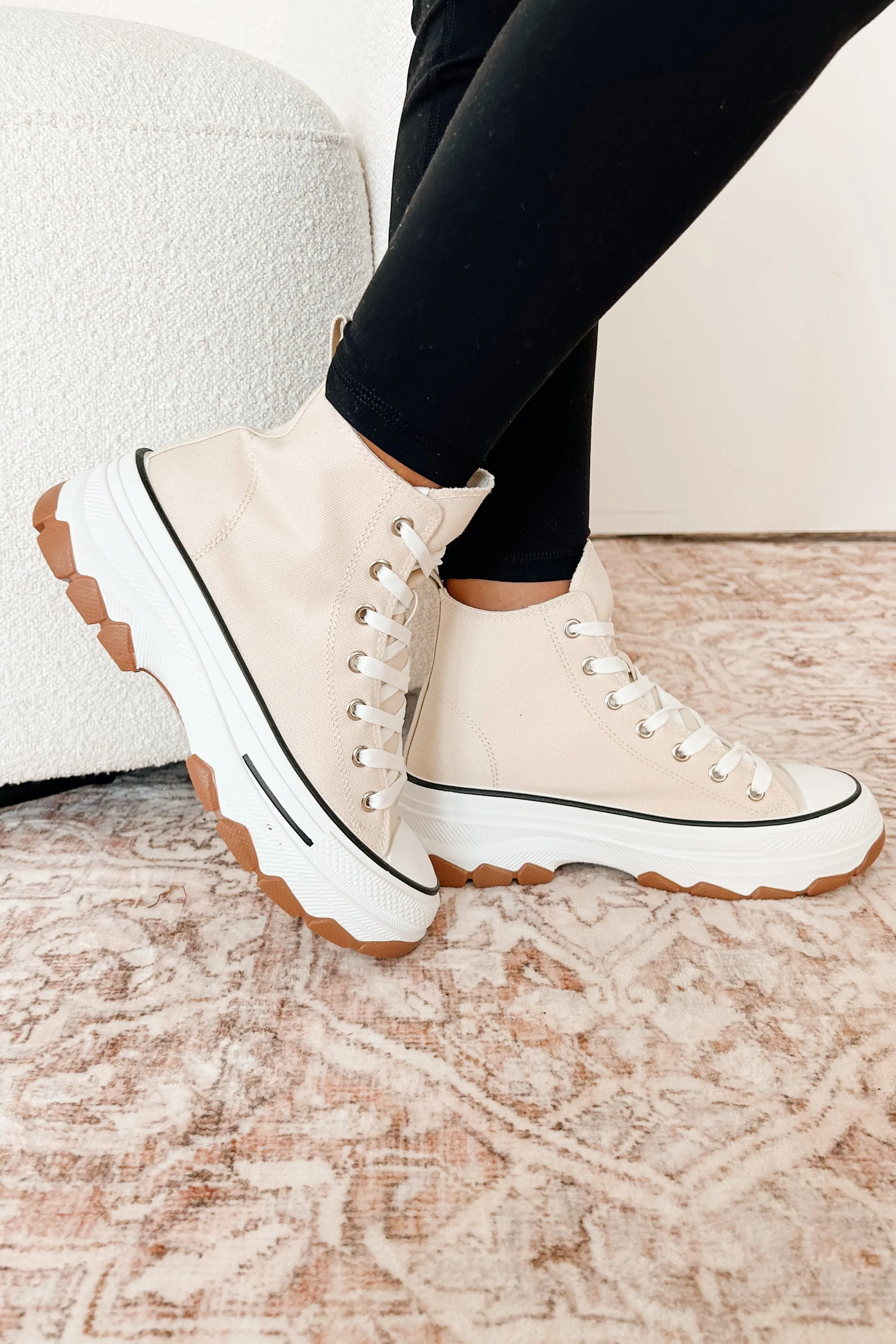 Candid & Carefree High Top Platform Sneakers (Beige)