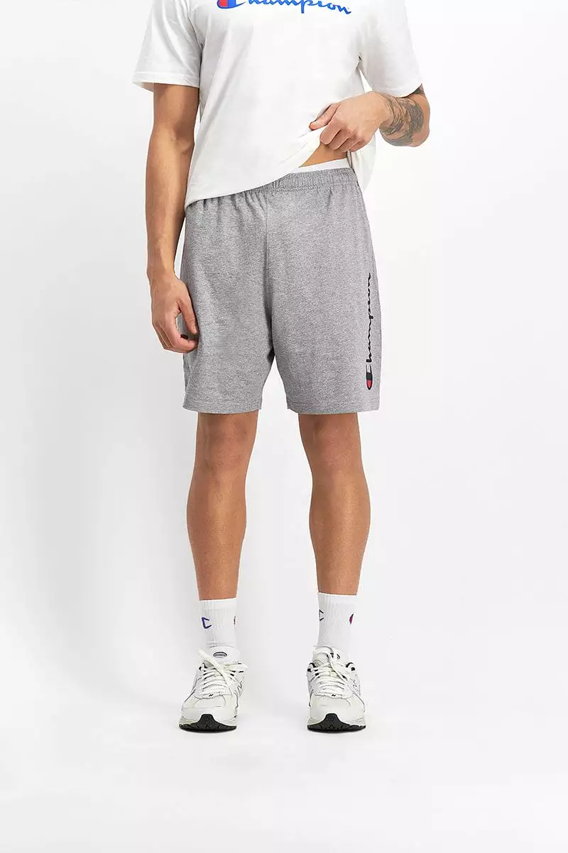 CHAMPION MEN'S SCRIPT GREY OXFORD HEATHER JERSEY SHORTS