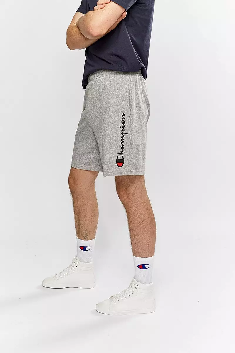 CHAMPION MEN'S SCRIPT GREY OXFORD HEATHER JERSEY SHORTS