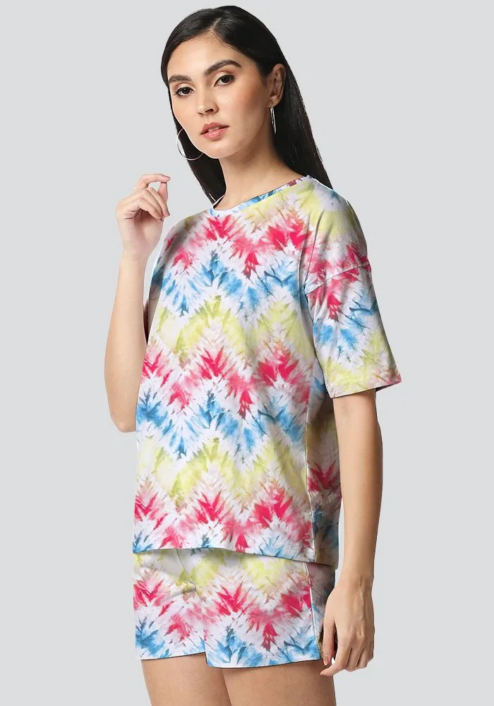 Chevron Pattern Tie Dye Women Co-ord Set