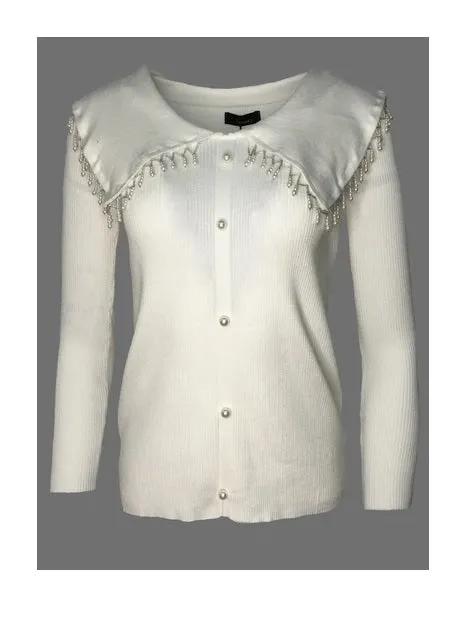 Collar Pearl Embellished Sweater