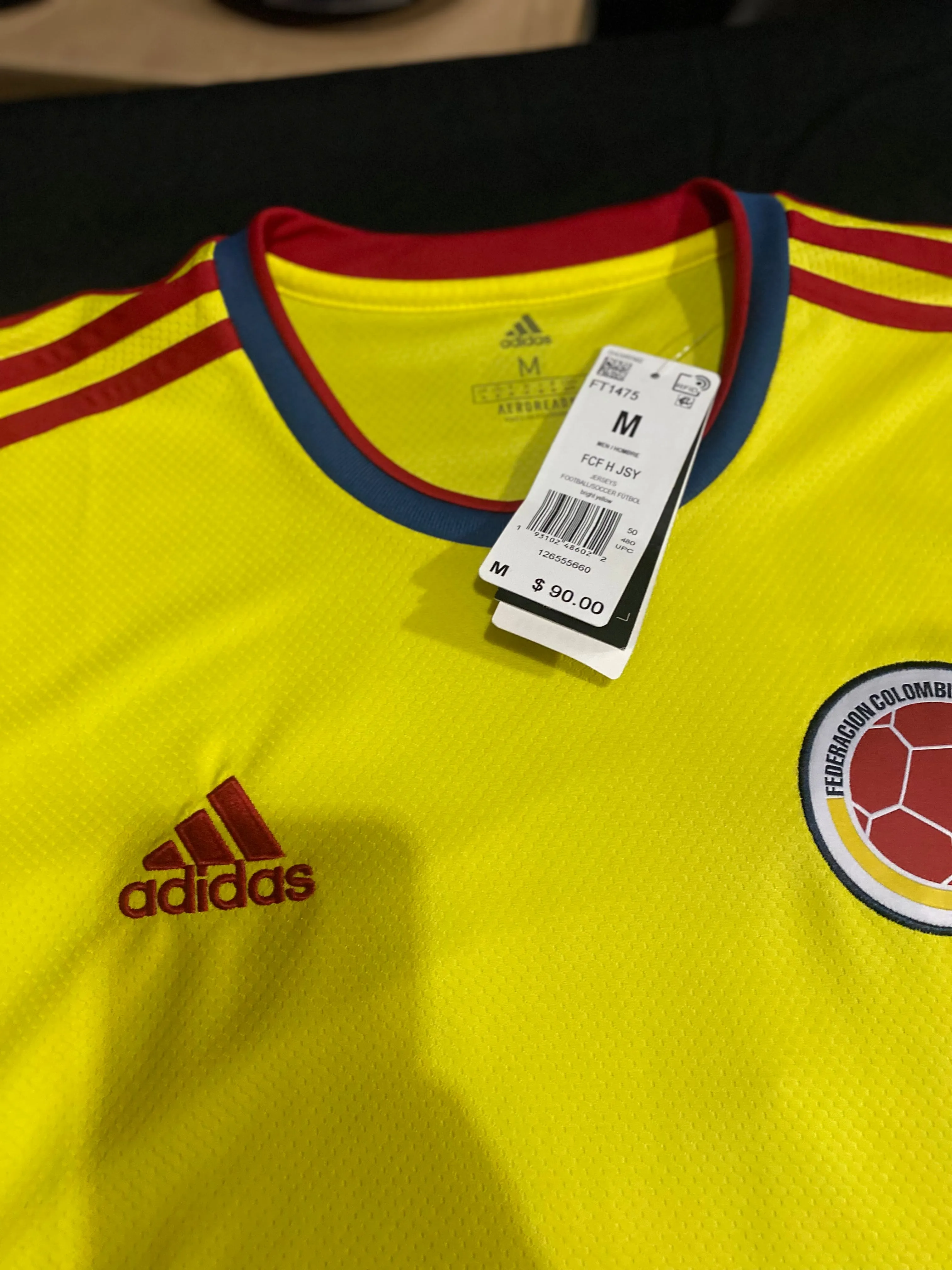 Colombia Adidas Authentic Replica Bright Yellow FCF Home Men Jersey