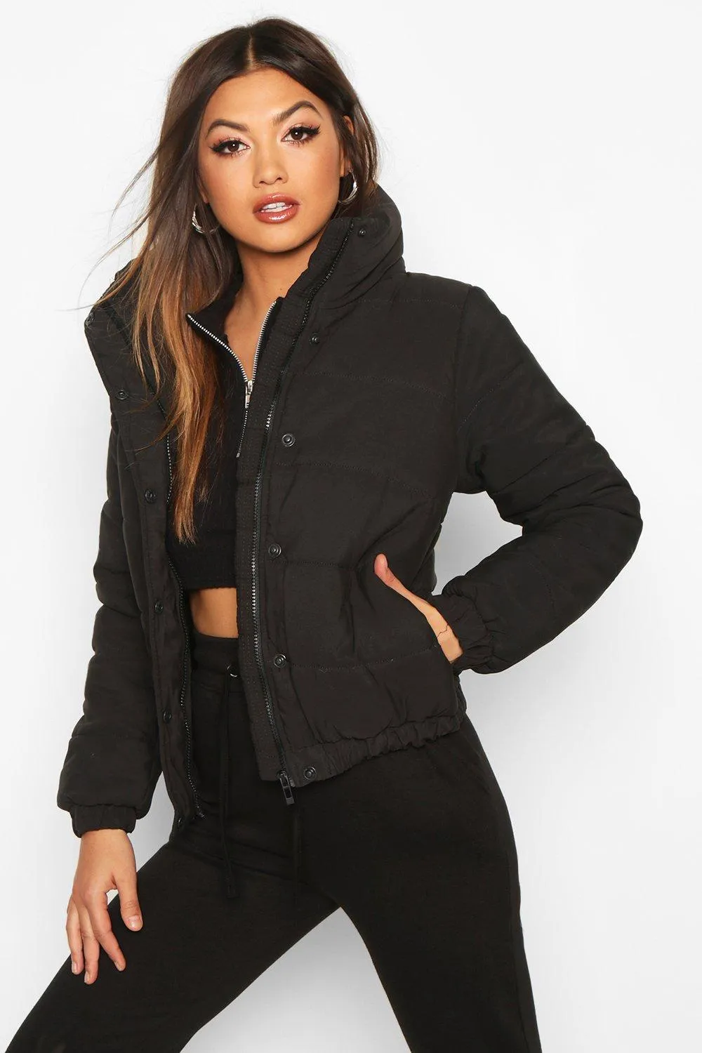 Crop Funnel Neck Padded Jacket