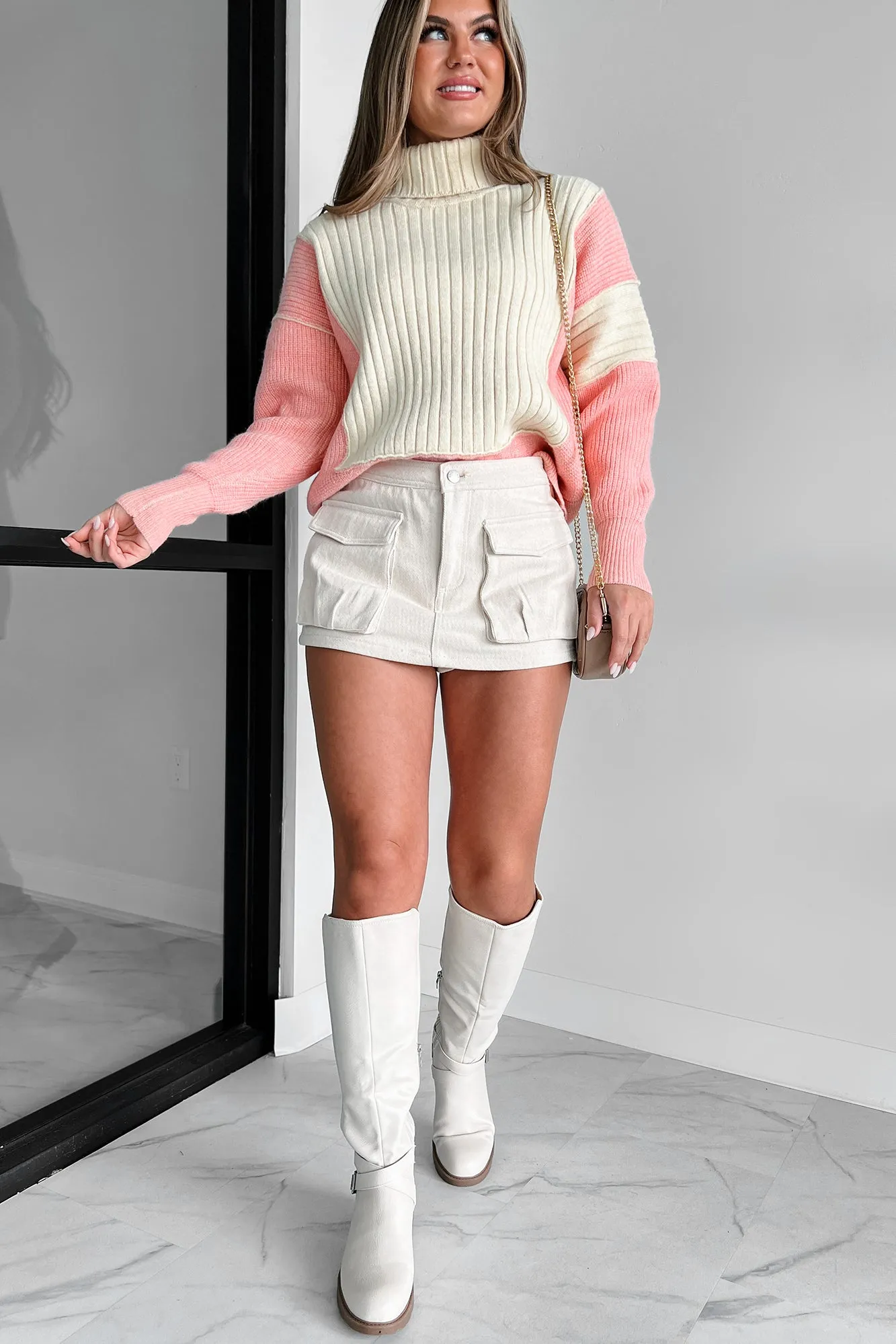 Cuteness Overload Colorblock Turtleneck Sweater (Pink Multi)