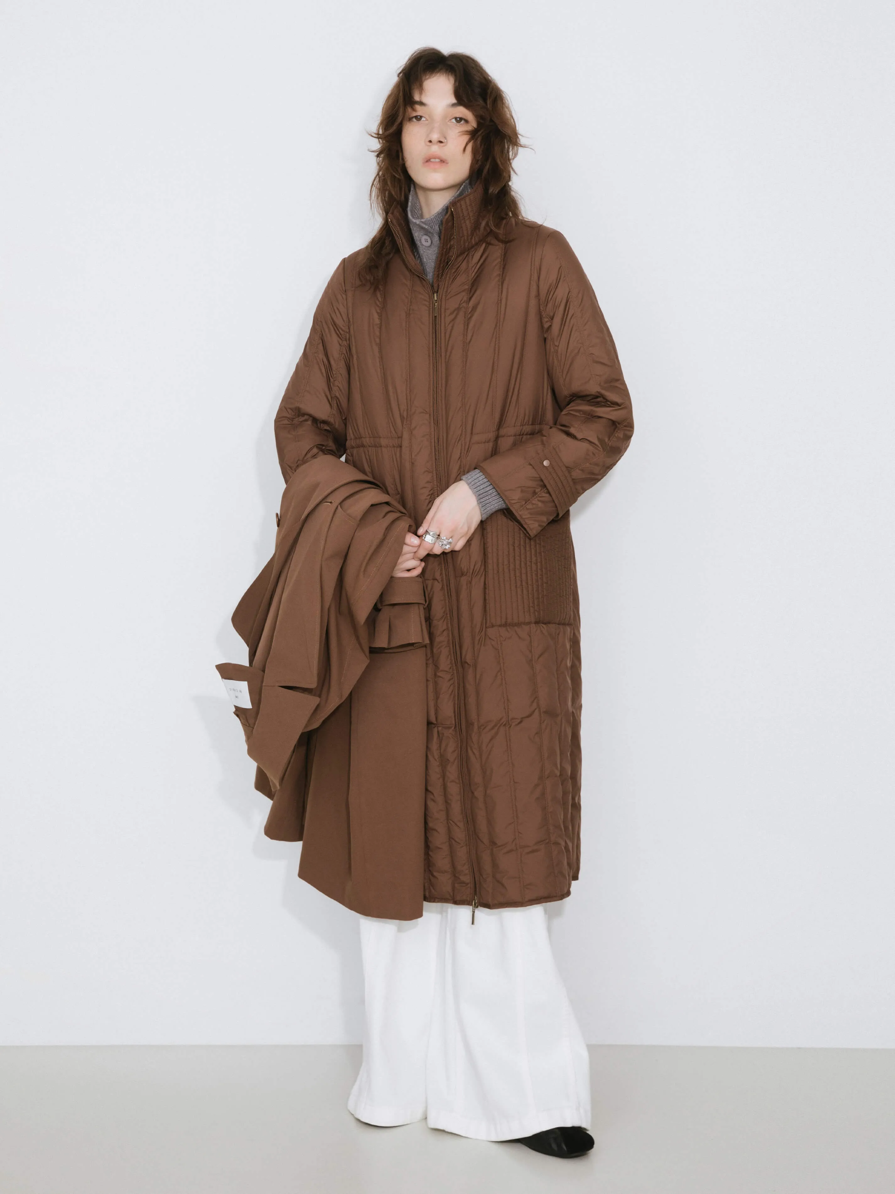 Double-Layer Long Trench Coat Style Down Coat