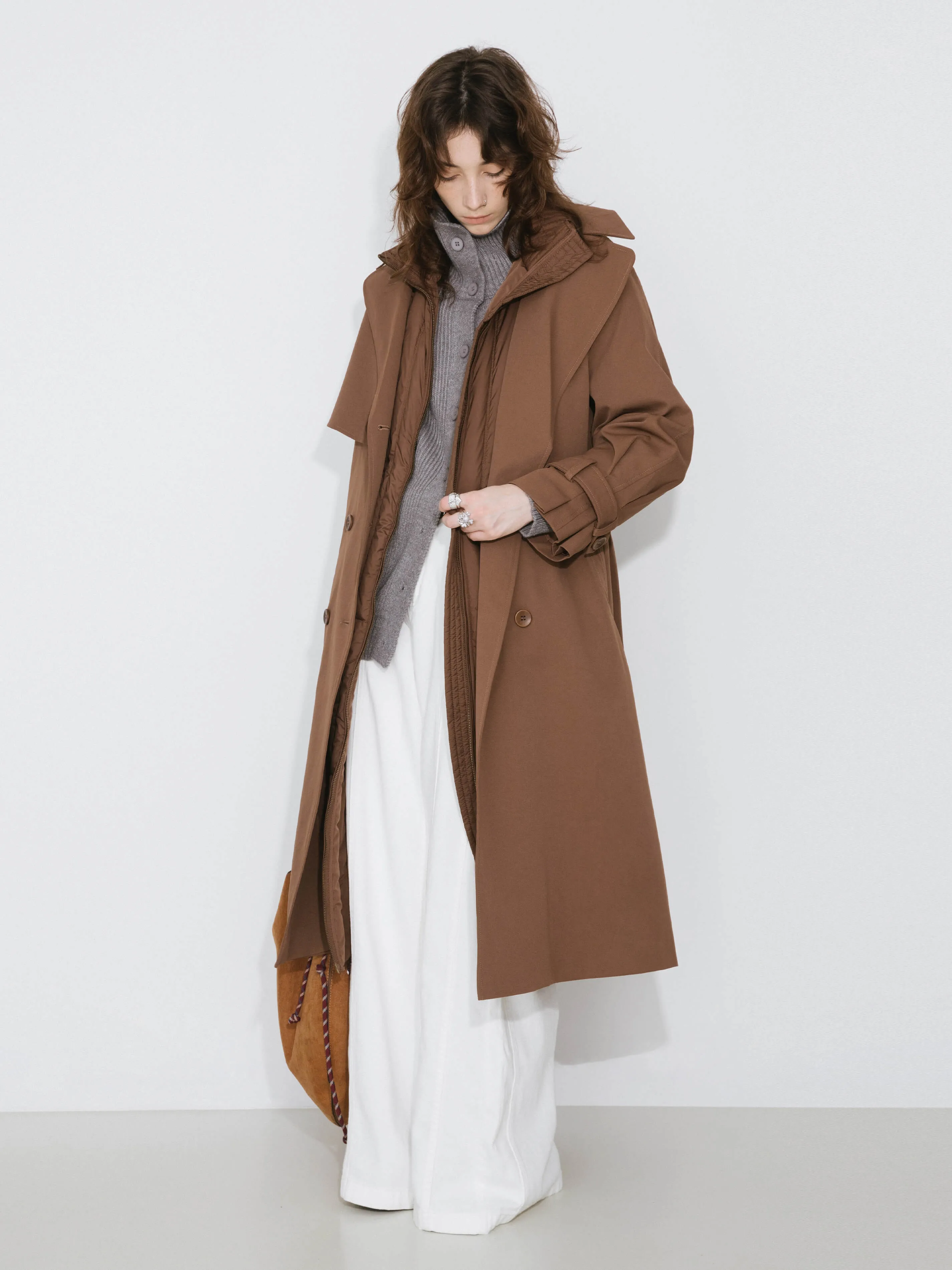 Double-Layer Long Trench Coat Style Down Coat