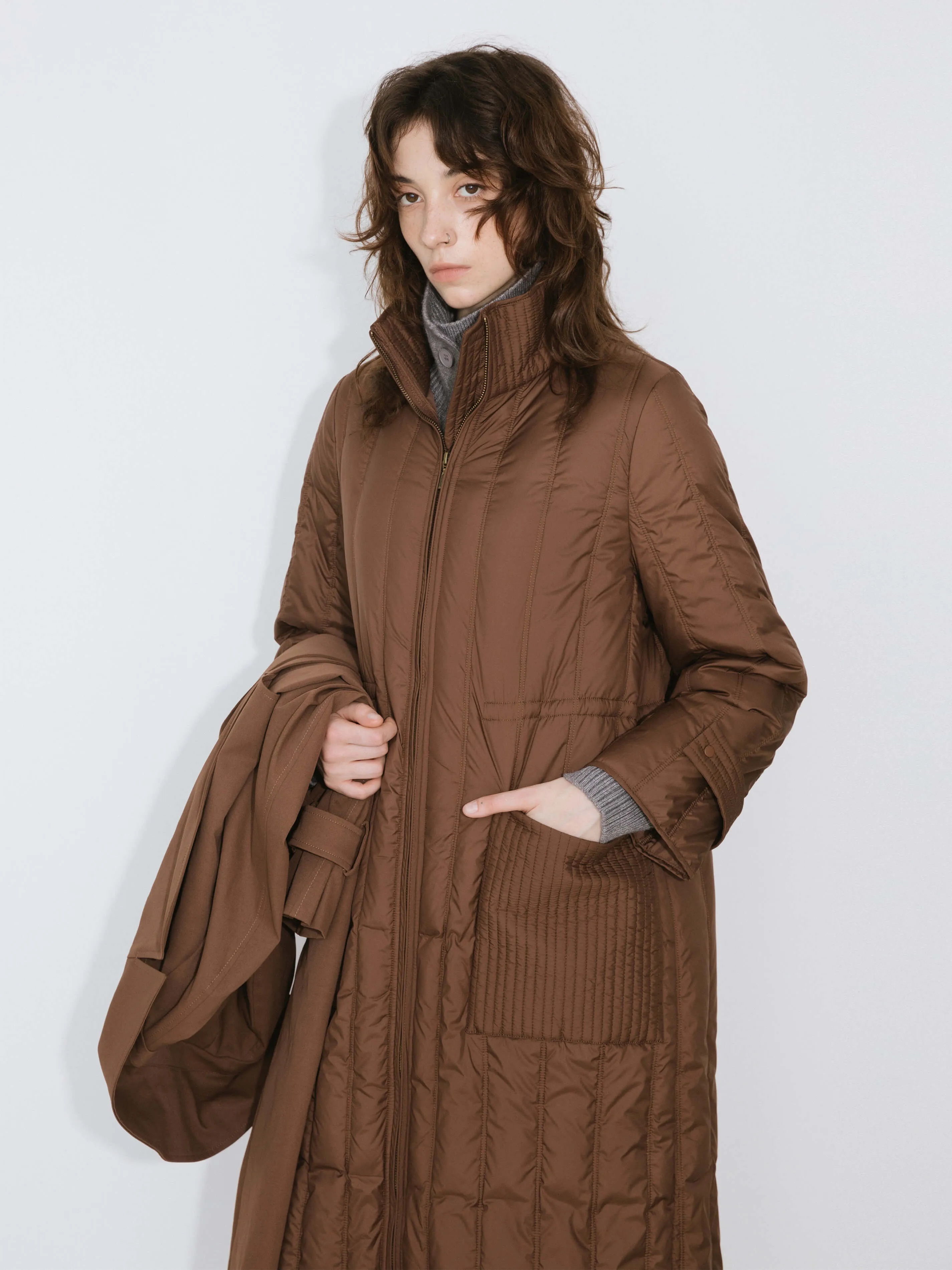 Double-Layer Long Trench Coat Style Down Coat