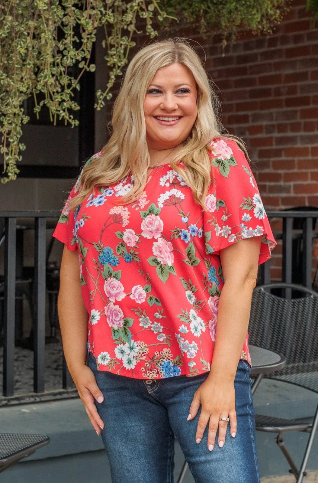 Energy Abounds Flutter Sleeve Top- Hot Coral