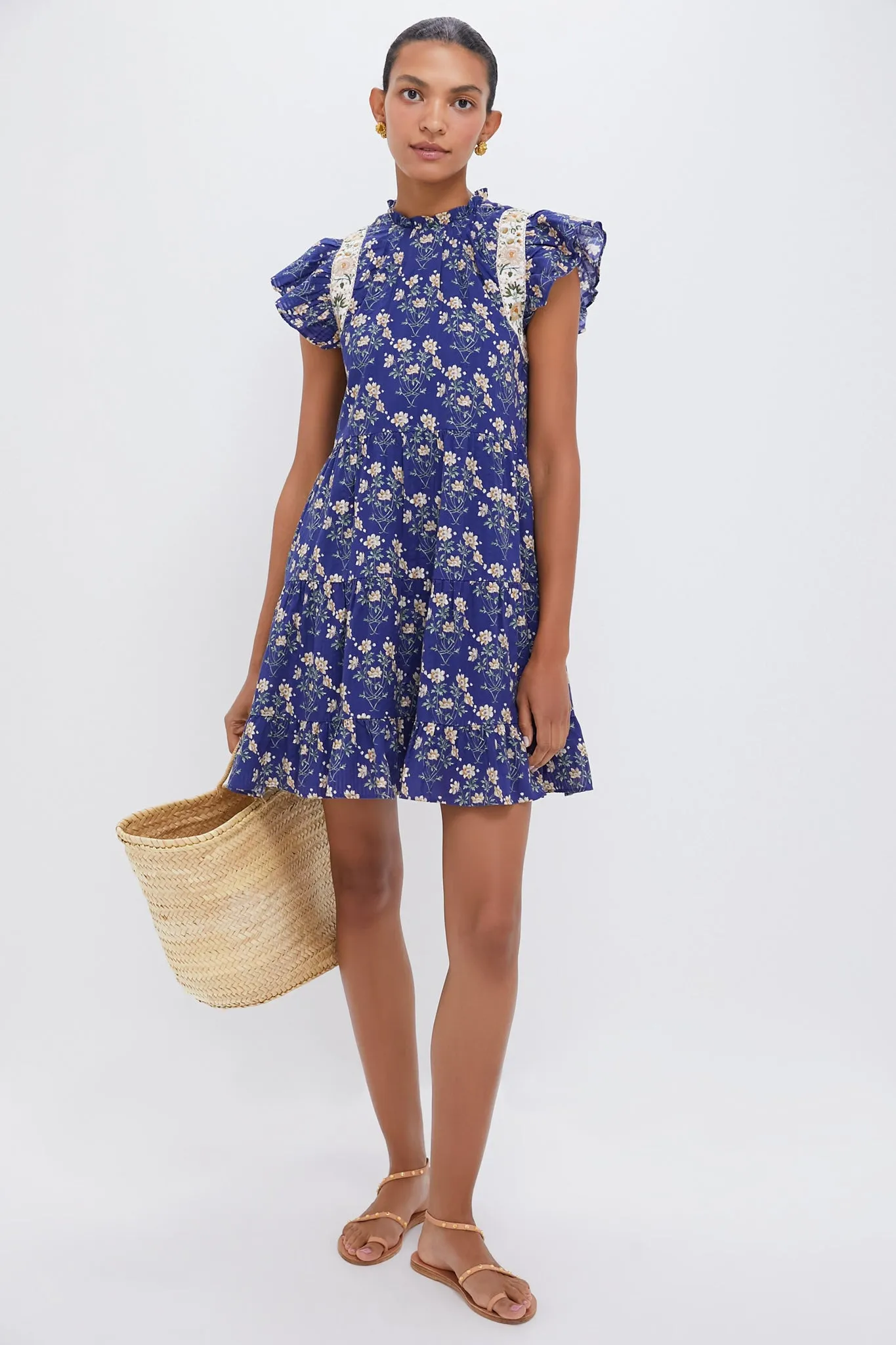 Exclusive Blue Elizabeth Print Mini Flutter Sleeve Dress