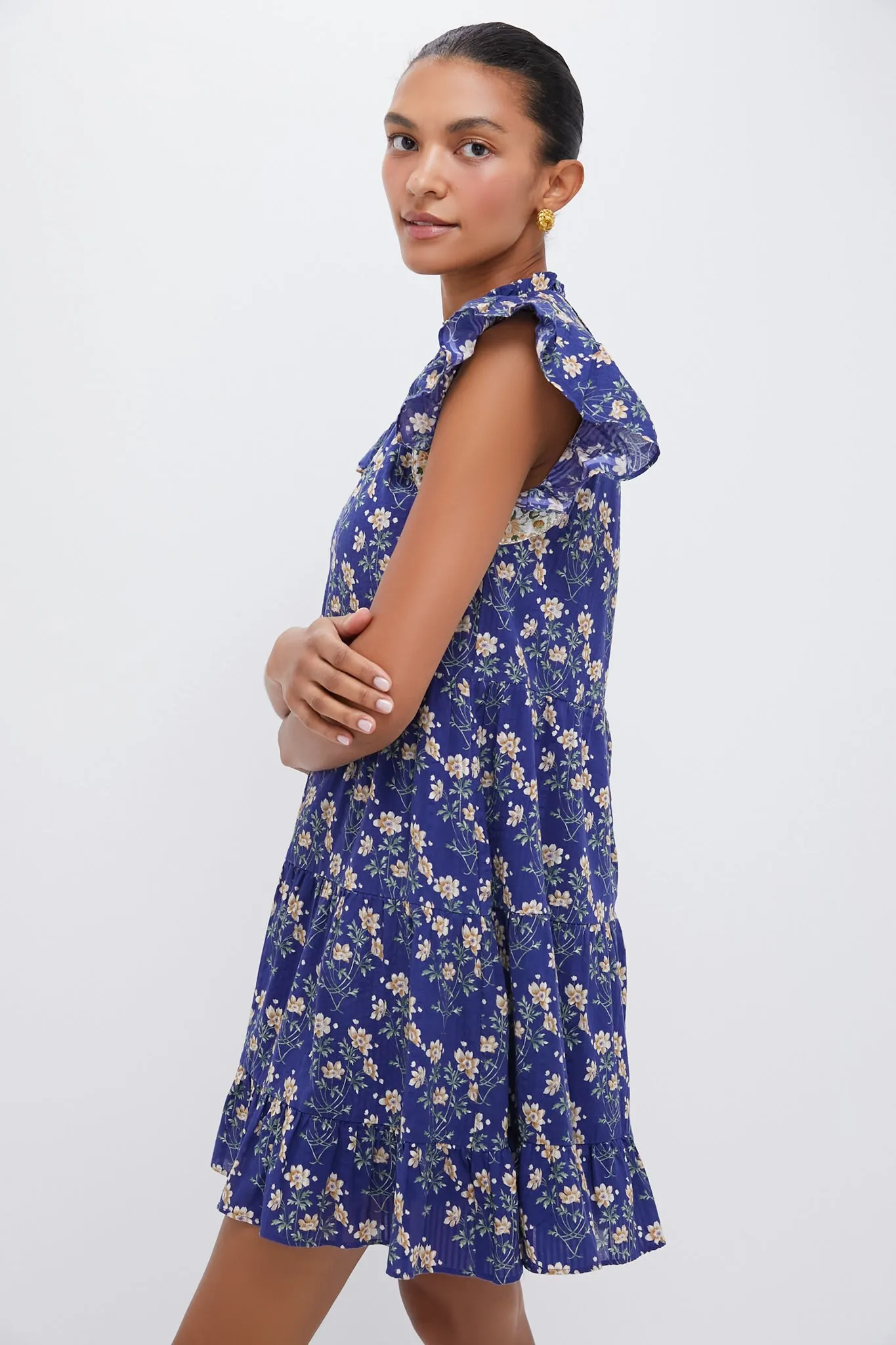 Exclusive Blue Elizabeth Print Mini Flutter Sleeve Dress