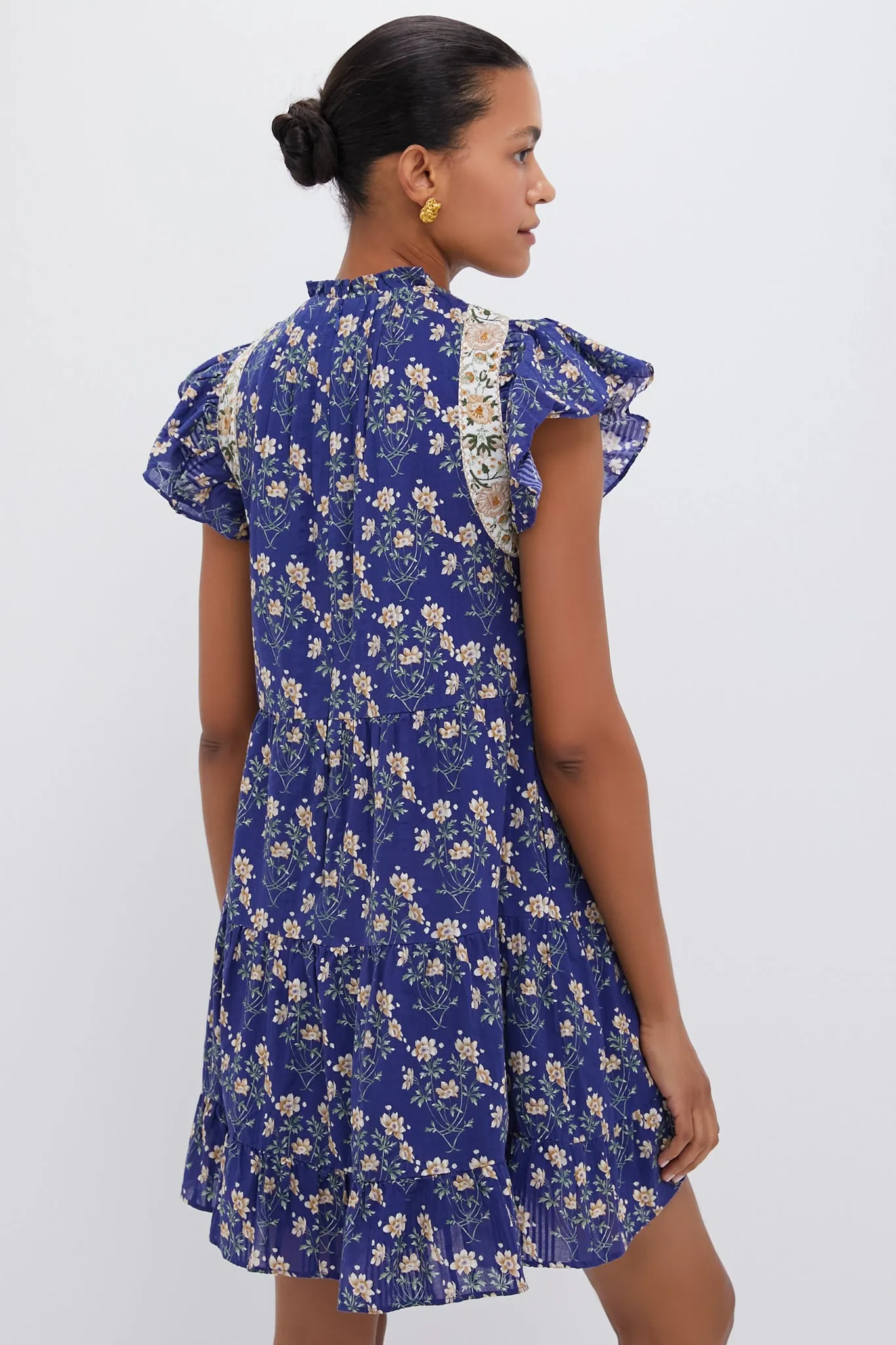 Exclusive Blue Elizabeth Print Mini Flutter Sleeve Dress