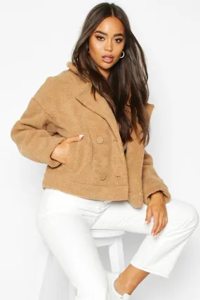 Faux Suede Lined Teddy Faux Fur Moto Jacket