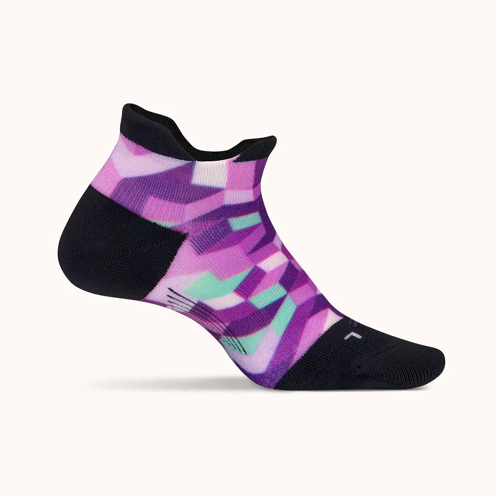 Feetures Elite Light Cushion No Show Tab Socks - Geo Print Purple